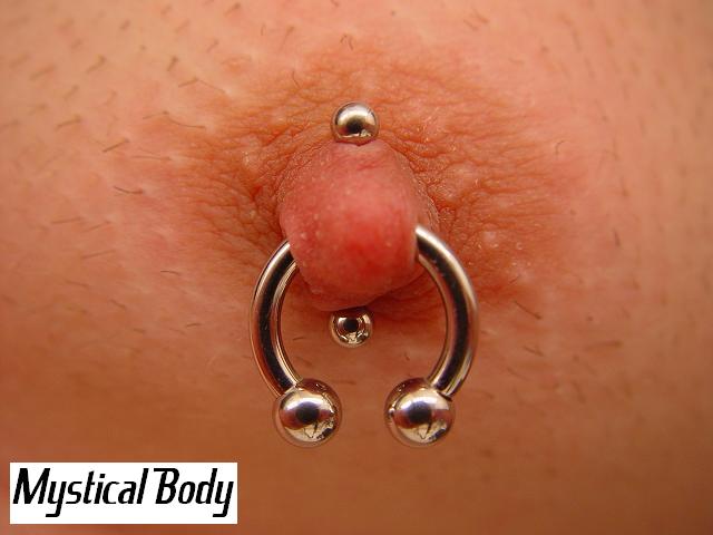 Horizontal Nipple Piercing with 10g CBB 1/2" Vertical Nipple Piercing